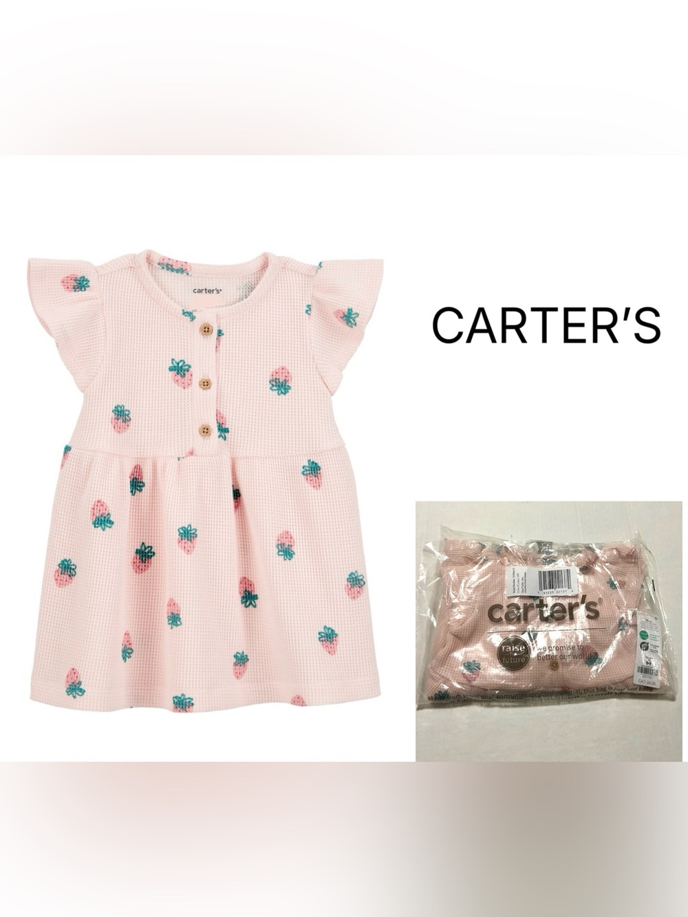CARTER’S - 18M - NWT - INFANT GIRLS PINK THERMAL STRAWBERRY DRESS